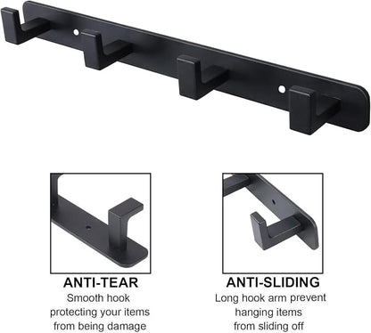 Coat Rack, Heavy Duty Stainless Steel 4 Tri Coat Hook Hanger, Wall Mounted Storage Wall Hooks, Rustic Clothes Hook/Key Hook Rail for Bathroom Kitchen Entryway(4 Hook Black)