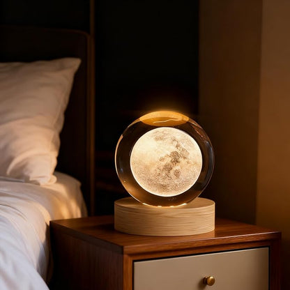 3D Moon Crystal Ball, 2.4inch Space Decorative Quartz Glass Ball, Astronomy Present Glass Sphere, Physics Crystal Display Sculpture Home Decor Crafts for Women Office Desk