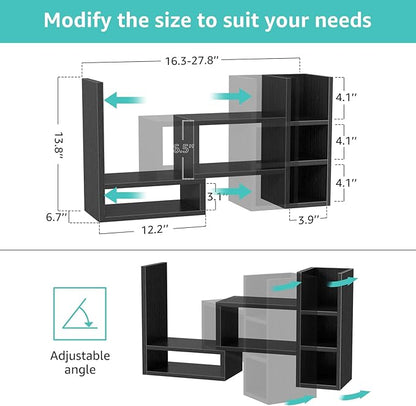 NUTIKAS Desk Shelves Desktop Organizer Shlef - Black Office Organization for Top of Desk Organizers and Accessories Corner Bookshelf Table Top Shelving Small Hutch Decorations for Office