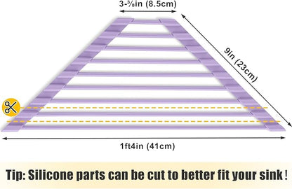 Tomorotec Compact Silicone-Coated Triangle Dish Drying Rack for Sink Corner - Foldable Stainless Steel Over-The-Sink Organizer and Storage Shelf (Light Purple)
