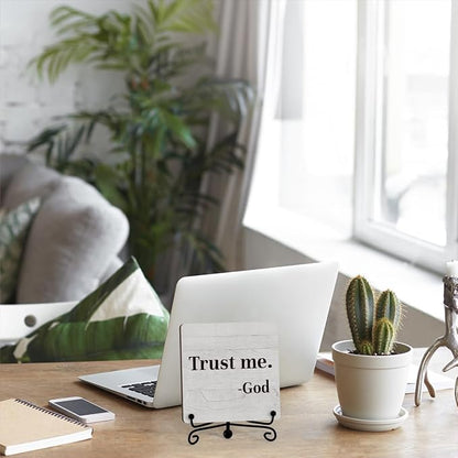Inspirational Office Desk Decor, Trust Me God Sign, Desk Decorations For Office Home Living Room Classroom, Shelf Decor, Inspirational Christian Gifts, Wooden Plaque With Stand (B02)