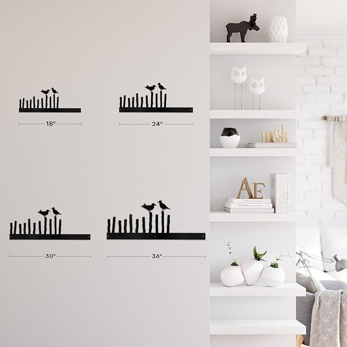 SIGNLEADER Metal Wall Art Decor Birds on a Fence Minimalist Modern Abstract Wall Sculpture Hangings Home Decoration for Living Room, Bedroom, Bathroom, Kitchen, Outdoor - 18" Black