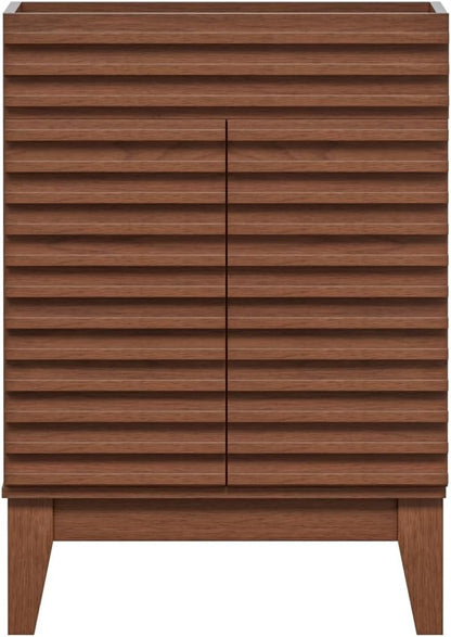 ROOMTEC 24" Bathroom Vanity, Mid-Century Freestanding Bathroom Cabinet Vanity with Storage, Particleboard Frame with Wood Grain Laminate, Walnut (Sink Basin Not Included)