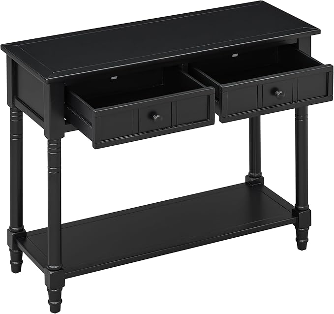 Knocbel Antique Entry Console Table with 2 Drawers & Bottom Open Shelf, Wood Sofa Tables for Entryway Hallway Living Room, 35.34" W x 13.8" D x 30.25" H, Black
