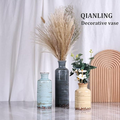 Ceramic Vase Set - 3 Small Flower Vases Home Decor, Modern Rustic Farmhouse Pottery Vases for Centerpieces, Living Room, Kitchen, Shelf, Bedroom, Bathroom, Fireplace, Table Shelf and Entryway Decor