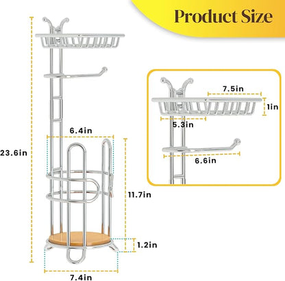 Toilet Paper Holder Stand, Free Standing Tissue Roll Storage Rack with Shelf for Bathroom, Chrome