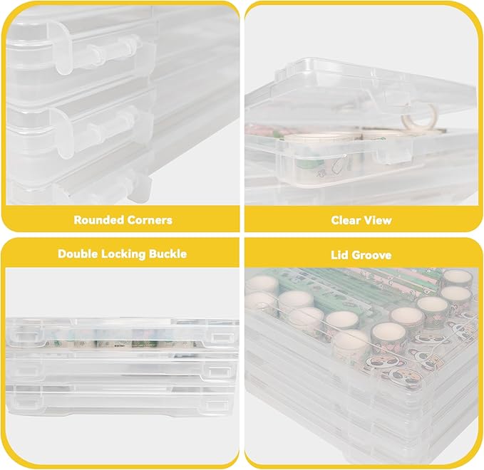 OMNISAFE Plastic Scrapbook Paper Storage Cases, Portable Board Game Storage Cases, Hobby Art Craft Box, Acid-Free Rounded Corner Containers (11"x10" Clear 12Pcs)