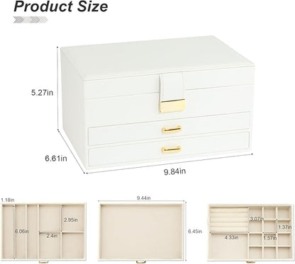 Jewelry Organizer Box, Women Jewelry Box 3 Layers with 2 Drawers, Large Jewelry Organizers Jewelry Boxes Display Earring Necklace Watch Bracelet and Rings, White