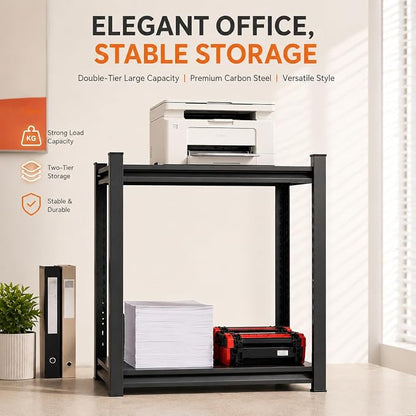 Printer Stand with Storage, 2-Tier Industrial Heavy Duty All-Metal Office Organizer Shelf, Space-Saving Storage Rack for Printer, Scanner, Copier, Paper and Office Supplies, Black,22"H×15.7"W×15.7"W
