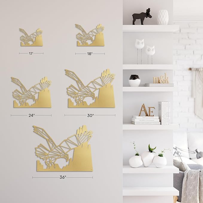 SIGNLEADER Metal Wall Art Decor Eagle Preying Modern Abstract Wall Sculpture Hangings Home Decoration for Living Room, Bedroom, Bathroom, Kitchen, Outdoor - 24" Gold