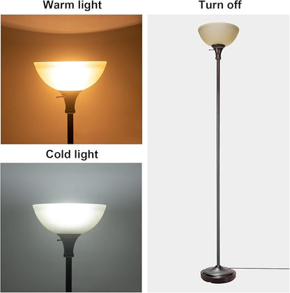 HonoDing Floor Lamp Frosted White Glass Bowl Shade - for Room Decor - Bedroom Decor - Floor Lamp for Bedroom - Floor Lamps for Living Room (Brown)