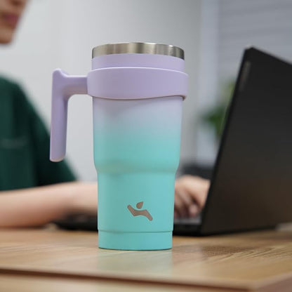 40 oz Tumbler with Handle and 2 Straw 2 Lid, Insulated Water Bottle Stainless Steel Vacuum Cup Reusable Travel Mug, Lavender Green
