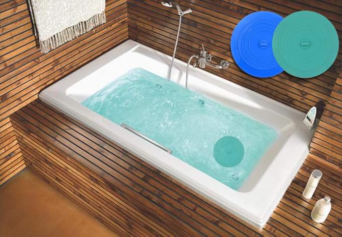 V-TOP Tub Stopper 2 Pack, 6 inches Large Silicone Drain Plug Hair Stopper Flat Suction Cover, Bathtub Accessories for Kitchen Bathroom and Laundry