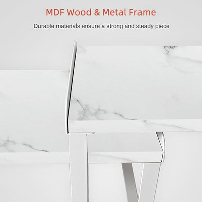 White Marble Kitchen Counter Shelf Organizer, Modern Dish Plate Organizer for Cabinet Space Saver, Small Wood Stackable 2 Tier Office Desktop Shelf Risers for Books Monitor - Set of 4