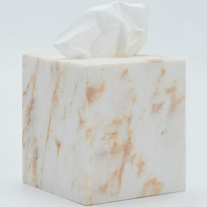 Marble Tissue Box Cover for Bathroom, White with Gold Texture Marble Facial Tissue Holder, Rectangular Toilet Paper Holder Case, Elegant Home Decorative for Vanity, Bedroom, Living Room, Office