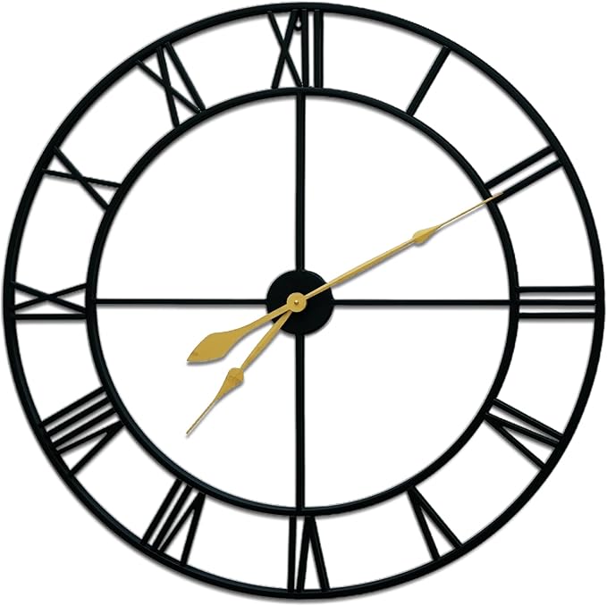 Blorple 36inch/91cm Large Wall Clocks for Living Room Decor,Wall Clocks Battery Operated,Metal,Decorative,Analog,Silent, Non Ticking,Extra Large Wall Clock (Iron Roman Numerals, 36 inches)