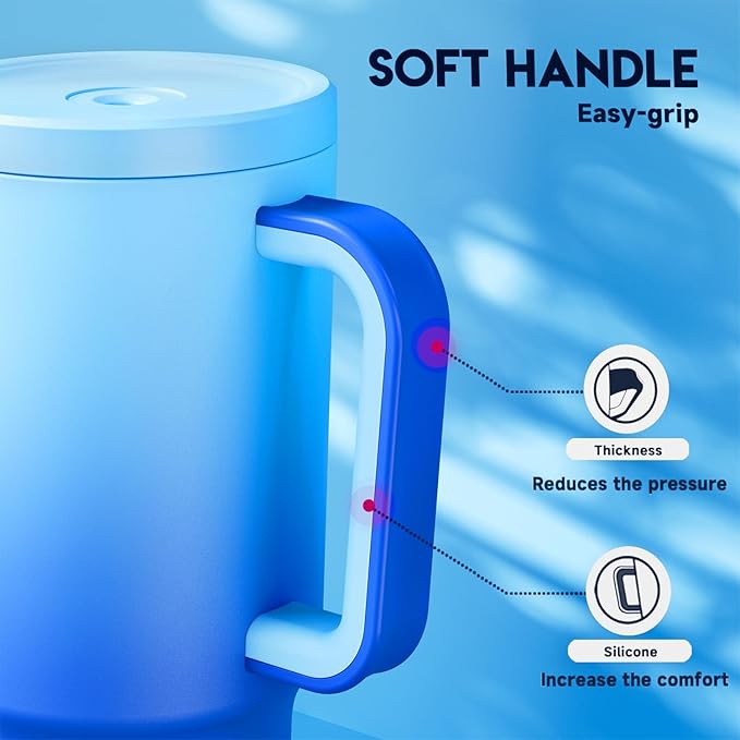 Meoky 30 oz Tumbler with Handle, Tumbler with Lid and Straw, Insulated Stainless Steel Travel Mug, 100% Leak-proof, Cupholder Friendly, Keeps Cold for 24 Hours or Hot for 8 Hours (Sky)