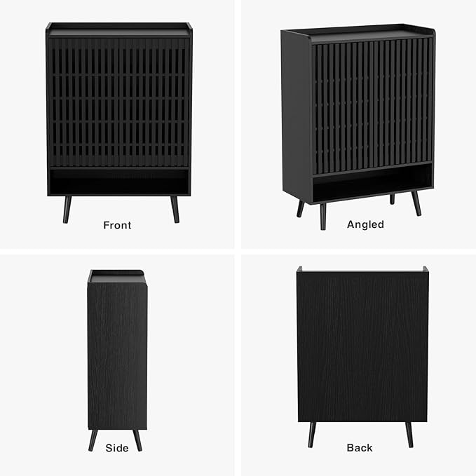 Black Shoe Cabinet Up to 24 Pairs, Large Shoe Storage Cabinet for Entryway, Freestanding Shoe Organizer Cabinet with Adjustable Shelves for Entryway, Hallway, Black