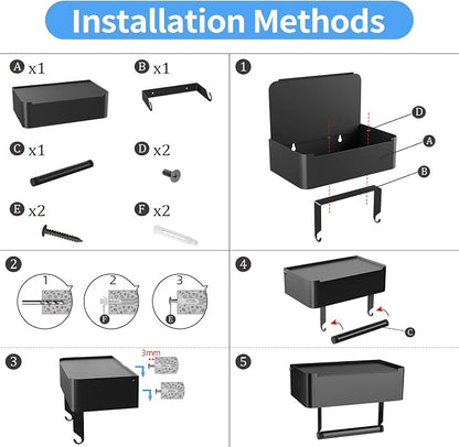 JUYSON Toilet Paper Holder with Shelf, Flushable Wipes Dispenser Fits for Bathroom Wipe Storage, Keep Your Wipes Hidden Out of Sight - SUS304 Stainless Steel Wall Mount Organizer (Matte Black)