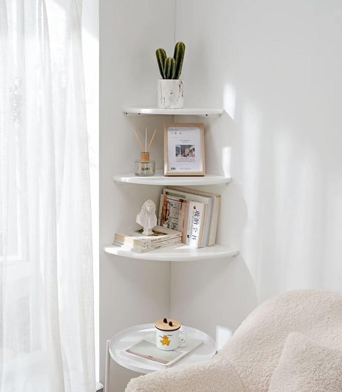 Conamily Corner Shelves, Floating Corner Shelf, Set of 3 Solid Oak Wood Corner Wall Shelves, Round End with Wire Hole Shelving for Small Plant for Bedroom Kitchen, Living Room (Size 9/10/12in)