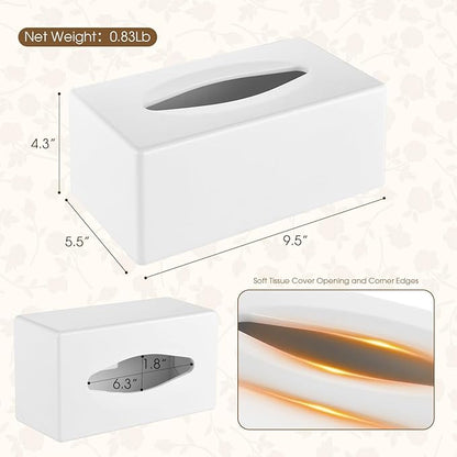 Y-in Hand Tissue Box Cover, Rectangular Facial Tissue Holder with Bottom, Decorative Storage Box for Bathroom Vanity, Countertops, Dressers, Night Stand, Car, RV, Parlors and Offices - White