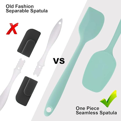Silicone Spatulas Set, Rubber Spoon Spatula Heat Resistant Spoonula One Piece Design Seamless Spatula Non-Stick Scrapers Baking Mixing Tool (Light Green)