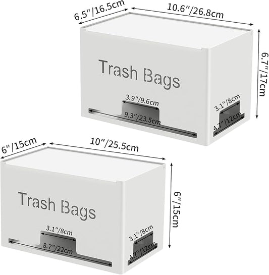 STWWO 2-Pack Trash Bag Holder Dispenser, Stackable Garbage Bag Dispenser, Extra Large Trash Storage Organizer for Kitchen Laundry Under Sink, Wall Mounted or Freestanding, Metal White