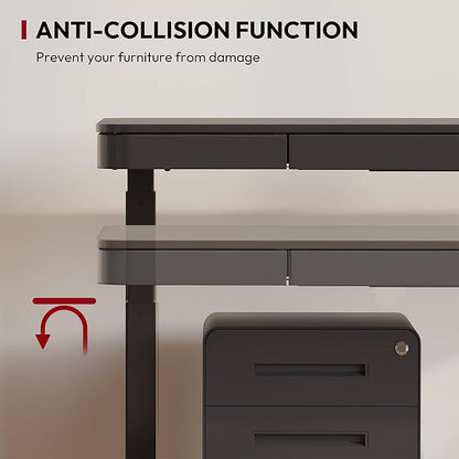 SANODESK Standing Desk with Drawer, Electric Height Adjustable Home Office Desk with Storage & USB Ports, 48 inch Black Wood Tabletop/White Frame