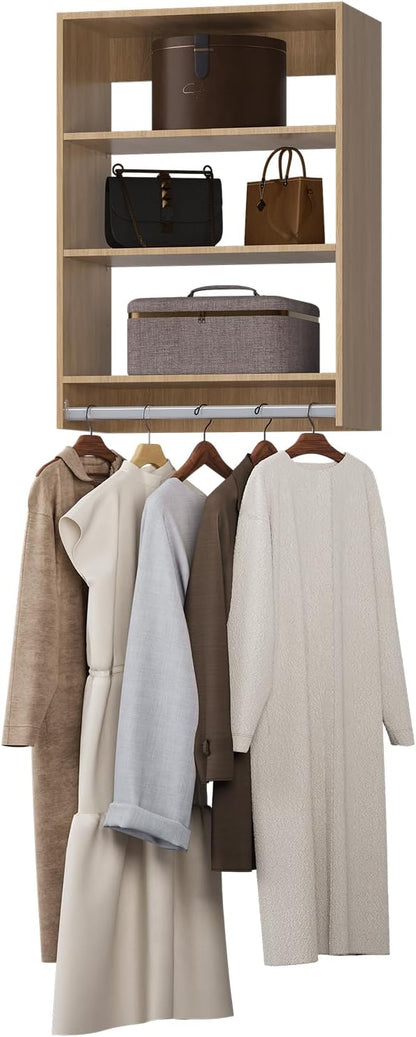 Medium Double Hanging Closet Unit, Modular Closet System, Wood Closet System Organizer with Storage for Walk In Closets, Clothing Rack Closet for Hanging Clothes, Bedroom, Wood, 31.5"W