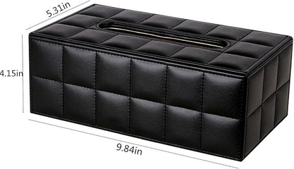 High-end Fashion PU Leather Tissue Box Holder Business Black, Rectangular Napkin Holder Drawer Paper Dispenser, Home Office Car Tissue Holder with Magnetic Bottom (Black Checkered)