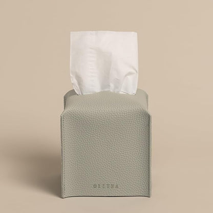 OLETHA Square Tissue Box Cover - Aesthetic Desk Decor for Room, Home & Office - Tissues Cube Boxes Holder - Pastel Gray, Set of 2