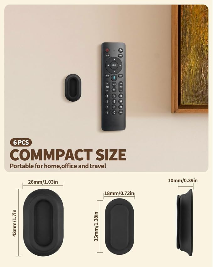 4 Pack Strong Magnetic Remote Control Holder, Self-Adhesive Silicone Remote Holder Wall Mount for TV, Fan, Air Conditioner Remote Control (Black)