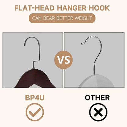 17.5" Wooden Suit Hangers with Non Slip Pants Bar, 12-Pack Wood Extra-Wide Shoulder Hangers with Flat-Head Hook for Suits, Coats, Jackets, Shirts, Pants, Heavy Clothes (Dark Cherry)