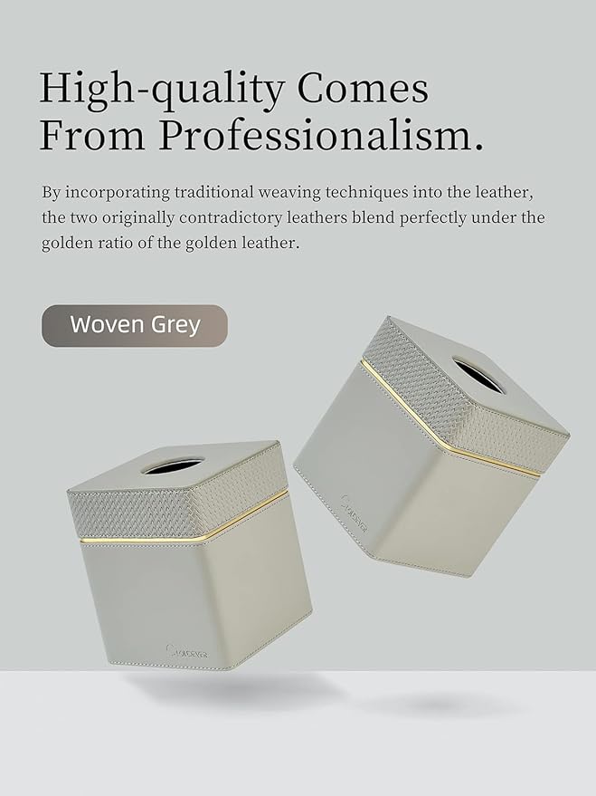 Cloudever Tissue Box Holder Cover Square, Modern PU Leather Decorative Tissue Cube Holder Organizer - Woven Pattern Grey