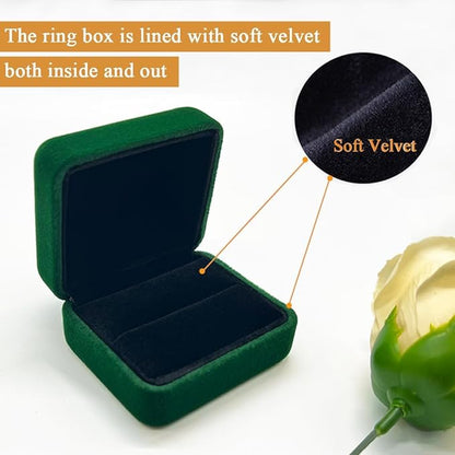 GBYAN 2 Pieces Velvet Ring Box, Jewelry Display Gift Box, Ring Case for Proposal,Engagement, Wedding,Green
