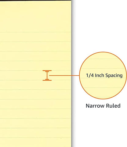 Amazon Basics 50-Sheet Narrow Ruled Lined Writing Note Pad, 5" x 8", 12-Pack, Canary, Perforated