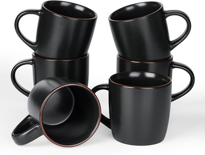 famiware Mercury Coffee Mugs 13 oz, Coffee Mugs Set of 6 with Handle, Cups for Latte, Hot Tea, Cappuccino, Mocha, Cocoa, Matte Black