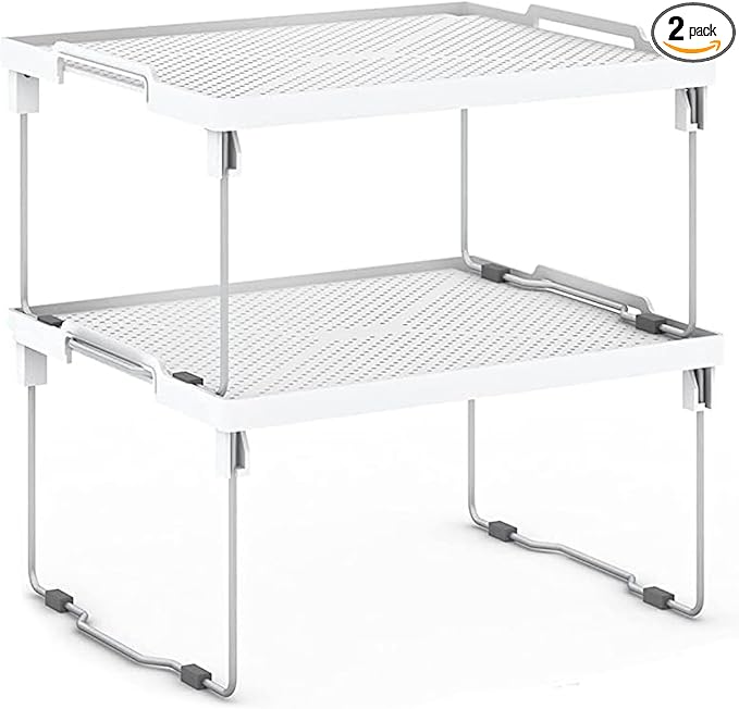 ums Kitchen Shelves Cabinet Organizer, Stackable Freezer Rack, Cupboard Box Organizer, Shelf Riser, Usable Storage Rack for Spice, Fridge Shelf Riser, (12x11 inch), Pack of 2