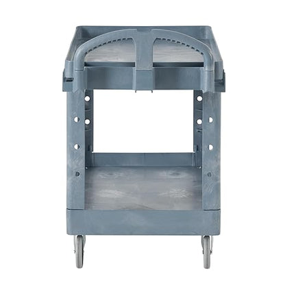 Rubbermaid Commercial Products BRUTE Heavy Duty 2-Shelf Utility/Service Cart, Medium, Lipped Shelves, Ergonomic Handle, 500 lbs. Capacity, Gray, for Warehouse/Garage/Cleaning/Maintenance/Stadiums