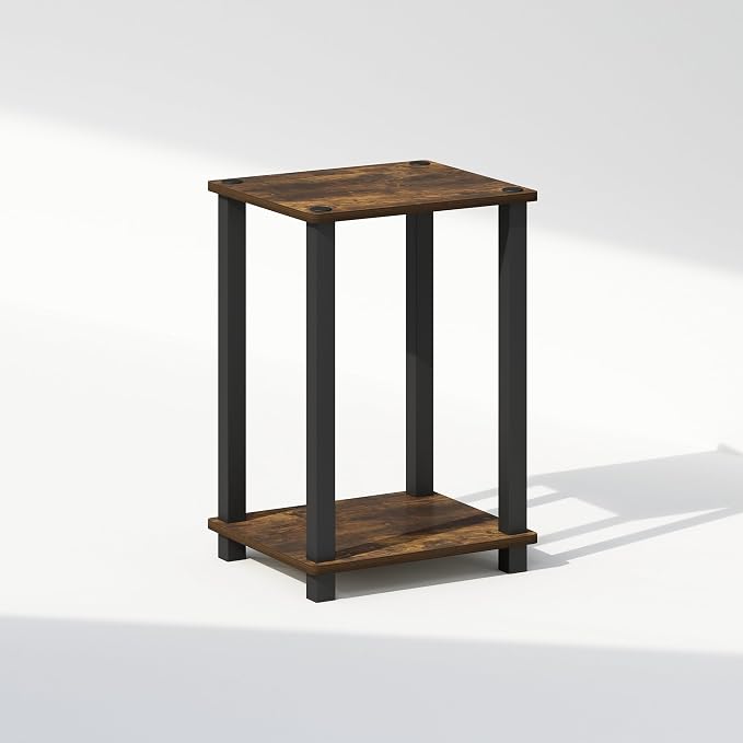 Furinno Simplistic Night Stand, 2-Tier Small Nightstand with Open Shelf, Toolless Assembly Bedside Table, End Table, Side Table, for Bedroom, Closet, Dorm, Amber Pine