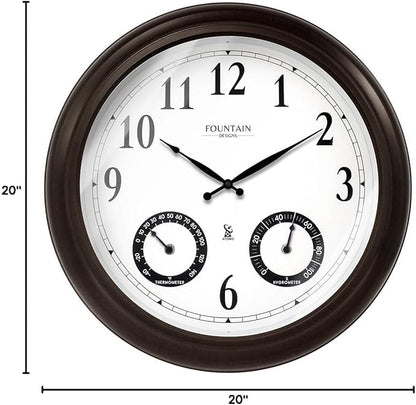 20" Evander Large Outdoor Atomic Wall Clock with Temperature & Humidity, Waterproof Outdoor Clock Thermometer Combo for Patio, Pool and Garden Decor,Oil Rubbed Bronze Black