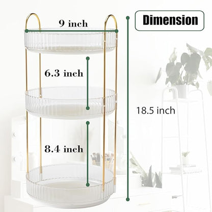 Rotating Makeup Organizer Countertop 3 Tier Lazy Susan Trays Clear Skincare Perfume Storage for Bathroom Counter Vanity, Transparent