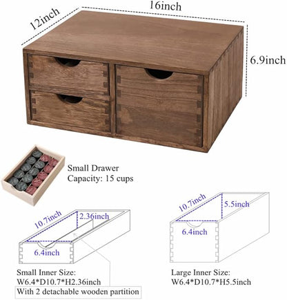 DDYURI Coffee Pods Storage Drawer Holder for Capsules - Multi Functional Desk Organizer Drawers For K cups Coffee Maker Brew - Kitchen Mini Wooden Box Chest Sideboard Counter Organization CF2D3C Dark
