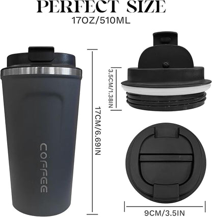 YINBAOGE Insulated Travel Coffee Mug, Spill & Leak Proof, Portable To Go Camping Stainless Steel Coffee Tumbler, Reusable Thermal Coffee Cup with Lid for Hot & Cold Drinks (2nd-Blue, 17 OZ)