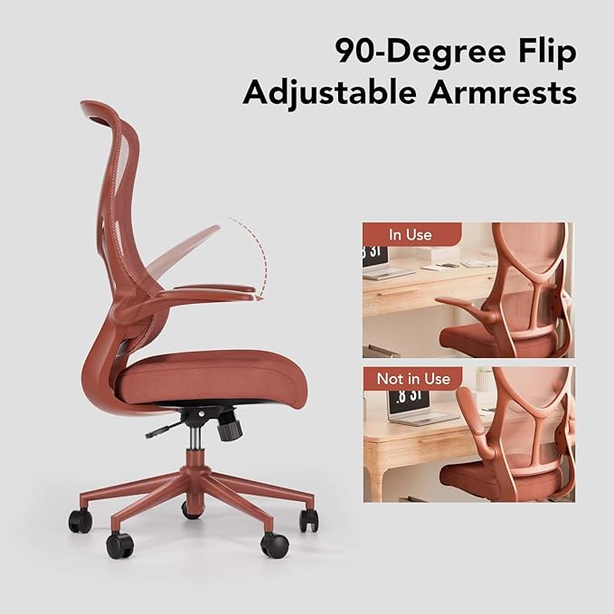 NearHub EC10 Stylish Ergonomic High Back Mesh Reclining Office Chair with Adjustable Flip-Up Armrests,Lumbar Support & Headrest,Breathable & Comfortable Computer Chair for Home, Office & Study