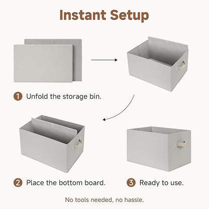 StorageWorks Storage Baskets for Shelves, Foldable Fabric Closet Storage Bins with Handles, Fabric Storage Bins Clothes Organizer, Light Gray, 3-Pack, Large