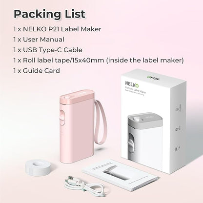 Nelko Label Maker Machine with Tape, P21 Bluetooth Label Printer, Wireless Mini Label Makers with Multiple Templates for Organizing Office Home, Pink