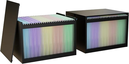 LONTAI Bamboo Hanging File Boxes with Lids 2 Pack, File Organizer Box for Letter/Legal File, File Box with Hanging Folders Acrylic Light Easy Assembly File Storage Boxes for Home Office, Black