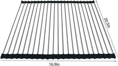 Ahyuan Roll up Dish Drying Rack Over The Sink Kitchen Roll up Sink Drying Rack Portable Dish Drainer Foldable Dish Drying Rack (Black, 20.5''X16.9'')