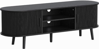 ChooChoo Mid Century Modern TV Stand for TVs up to 60 Inch, Entertainment Center with Fluted Sliding Doors and Hidden Storage, TV Console with Adjustable Shelf for Living Room, Bedroom, Black